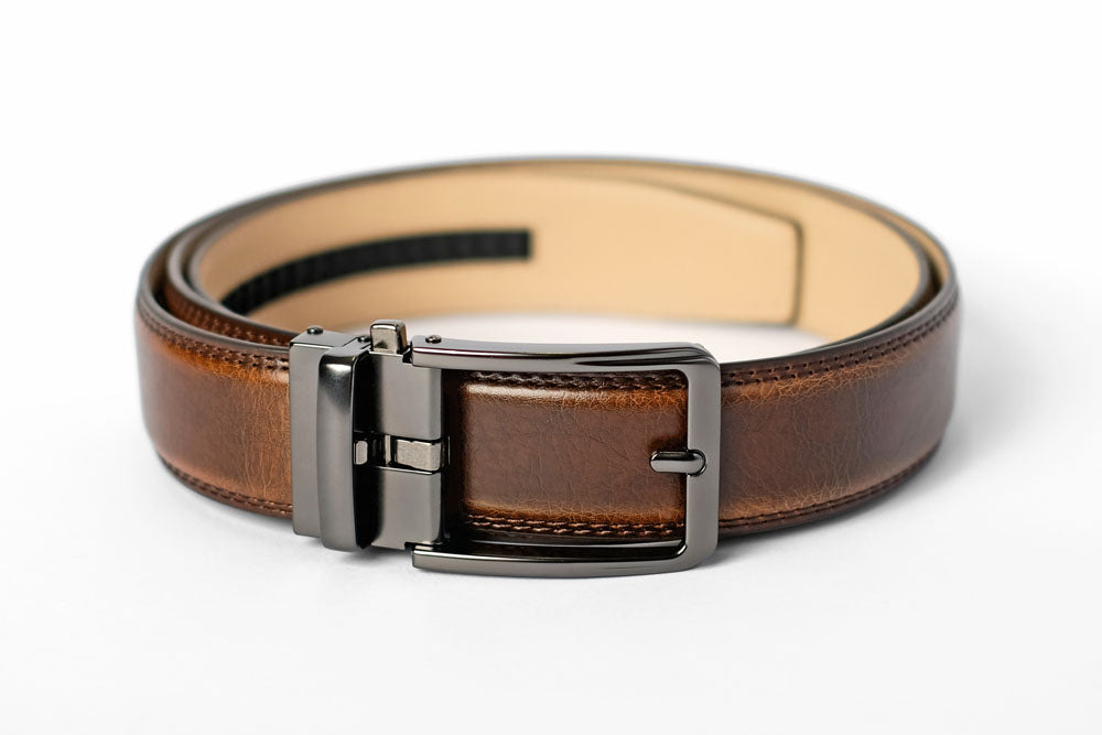 Dark Brown Leather Strap with Glossy Anthracite Buckle Giftbox Set