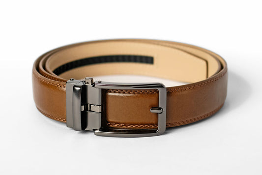 Brown Leather Strap with Glossy Anthracite Buckle Giftbox Set