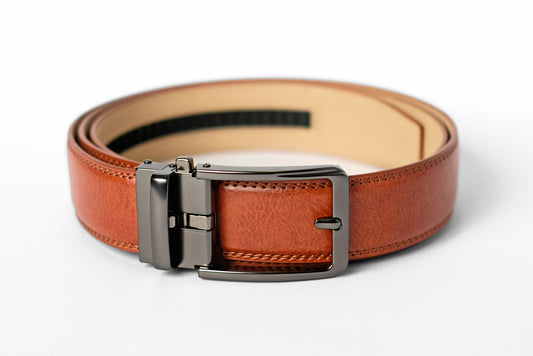 Cognac Leather Strap with Glossy Anthracite Buckle Giftbox Set